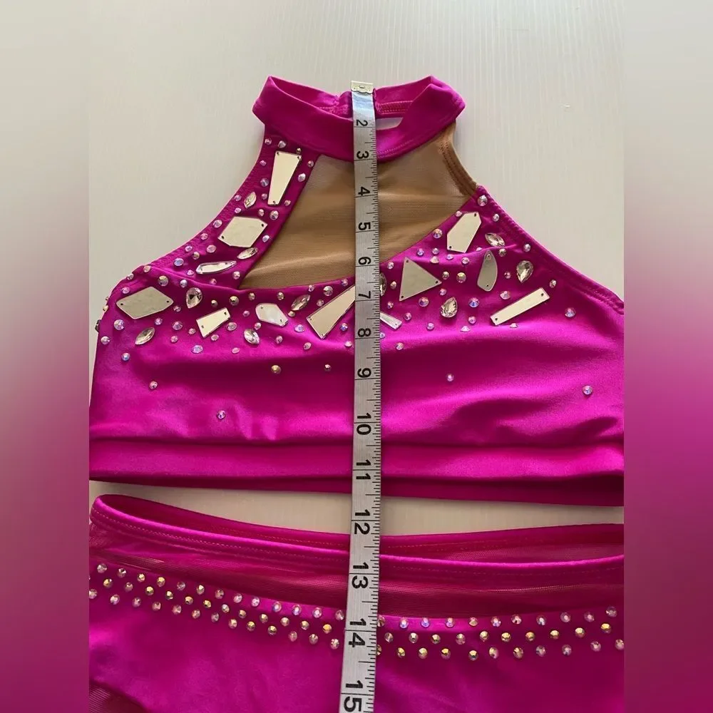 AA dance design costume solo custom hot pink Malfi Blossom 2 piece illusion SA